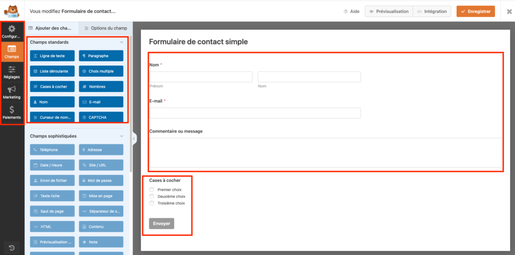 Screenshot personnalisation formulaire WPFroms